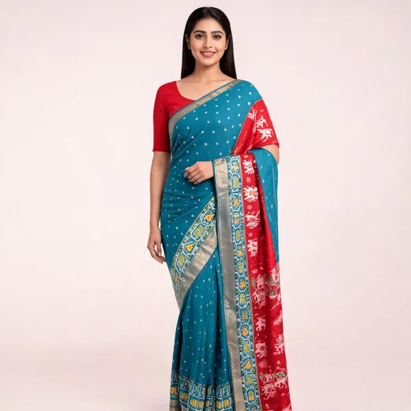 Patola_Blue_Pink_Patterned_Saree_For_Women