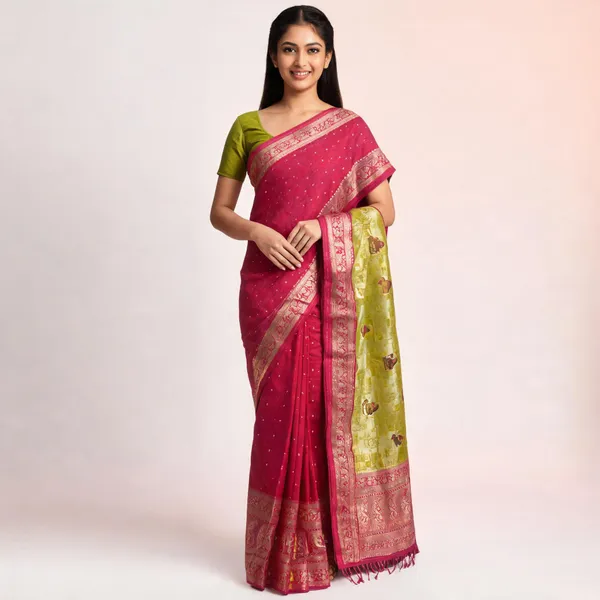 Magenta_Green_Woven_Saree_For_Women