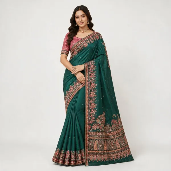 Teal_Green_Handwork_Saree_For_Women