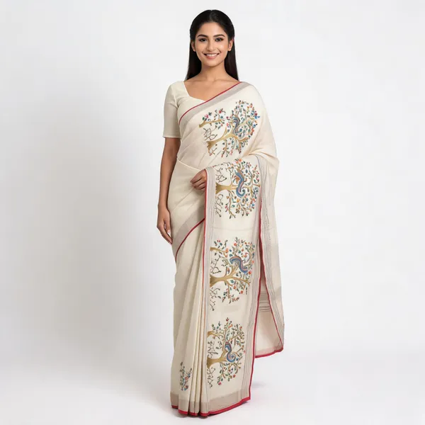 Multicolor_Embroidered_Cream_Saree_For_Women