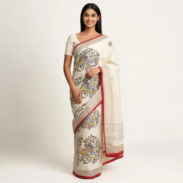 Multicolor_Embroidered_Cream_Saree_For_Women