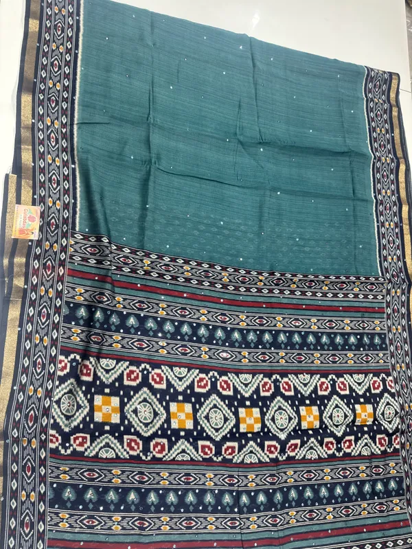 Teal_Green_Cotton_Mirror_Work_Saree_for_Women
