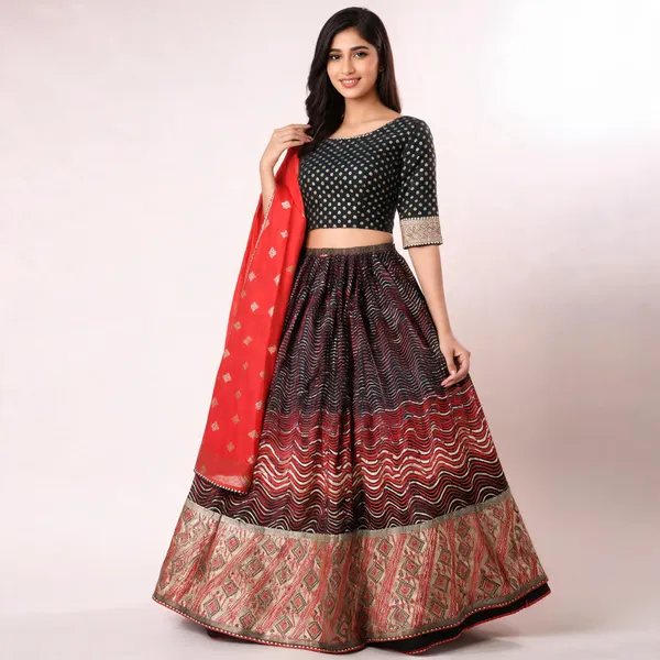 Red_Black_Printed_Unstitched_Chaniya_Choli_For_Women