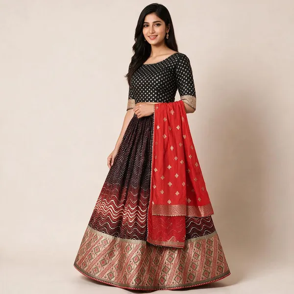 Red_Black_Printed_Unstitched_Chaniya_Choli_For_Women