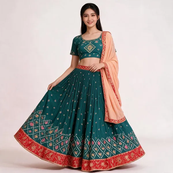 Teal_Blue_Art_Silk_Unstitched_Chaniya_Choli_For_Women