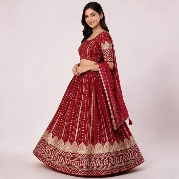 Red_Unstitched_Lehenga_Choli_For_Women