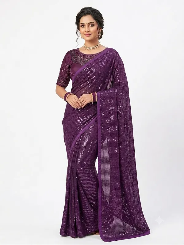 Ready-Blouse_Purple_Saree_Party_Wear_sequins_work_For_Women