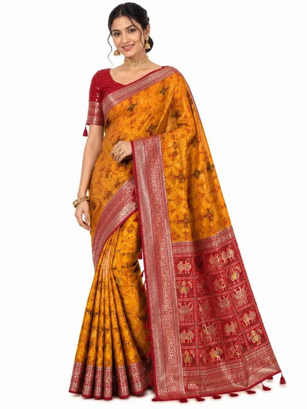 Mustard_yellow_and_Red_Silk_Saree_for_Women