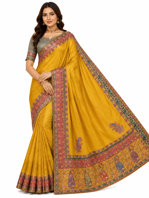 Mustard_Viscose_Embellished_Saree_For_Women