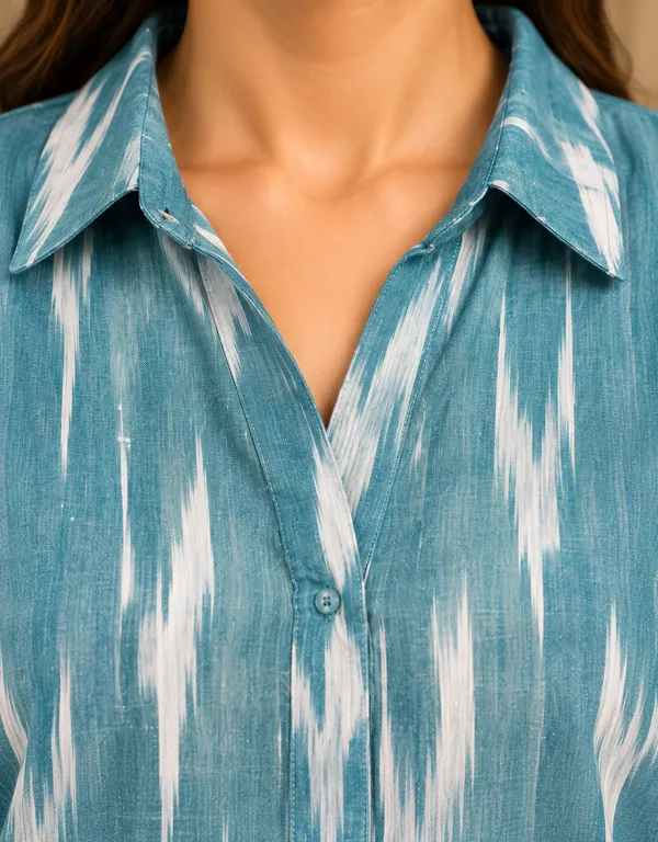 LA_QAYARA_Women's_Teal_Blue_&_White_Ikat_Printed_Straight_Kurta_with_Matching_Palazzo_Pants_Co-Ord_Set