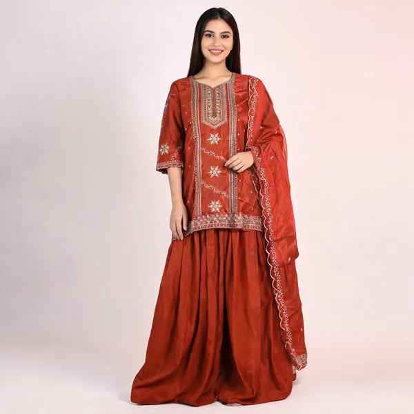 Maroon_Silk_Kurta_Set_For_Women