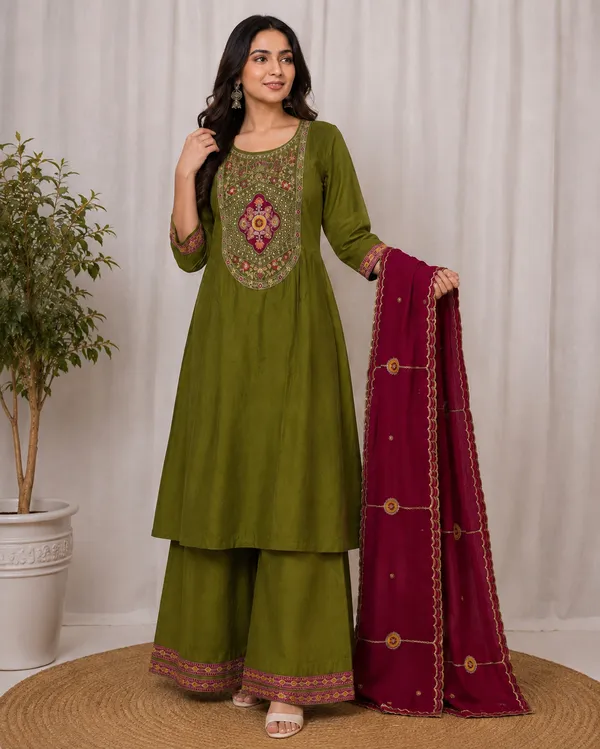 Mehendi_Green_Cotton_Kurta_Set_For_Women