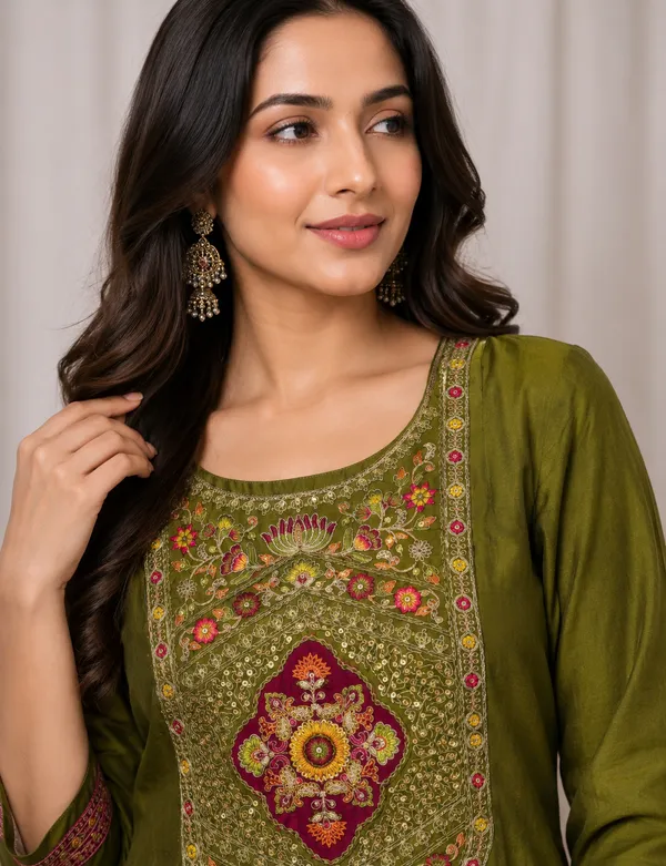 Mehendi_Green_Cotton_Kurta_Set_For_Women