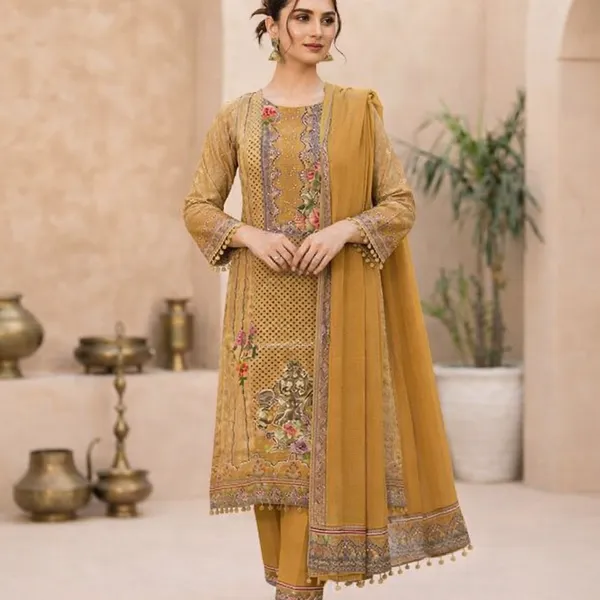 Mustard_Viscose_Crepe_Kurta_Set_For_Women