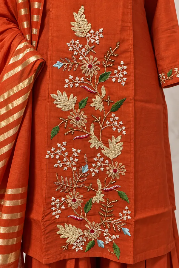 Pure_Mal_Chanderi_Silk_Embroided_Kurta_Plazzo_set_with_gold_zari_stripes_and_border_Dupatta_