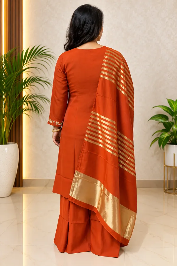 Pure_Mal_Chanderi_Silk_Embroided_Kurta_Plazzo_set_with_gold_zari_stripes_and_border_Dupatta_