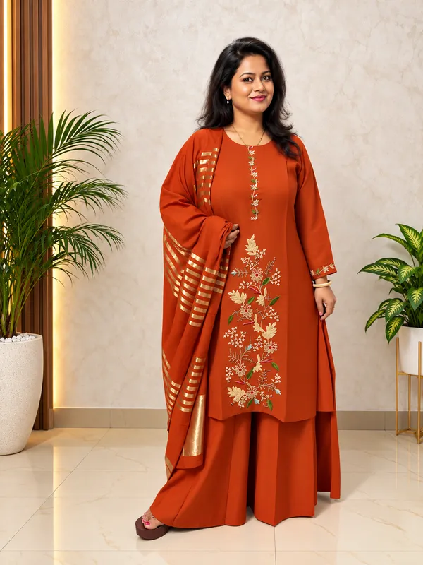 Pure_Mal_Chanderi_Silk_Embroided_Kurta_Plazzo_set_with_gold_zari_stripes_and_border_Dupatta_