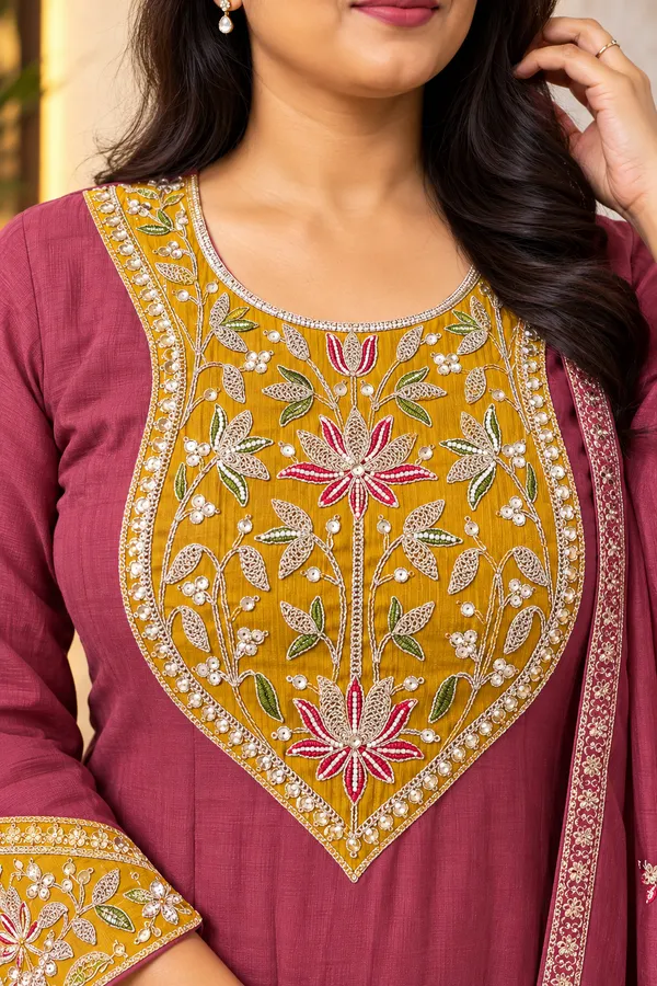 Pure_Slub_Mul_Chanderi_Aline_suit_with_Embroidery
