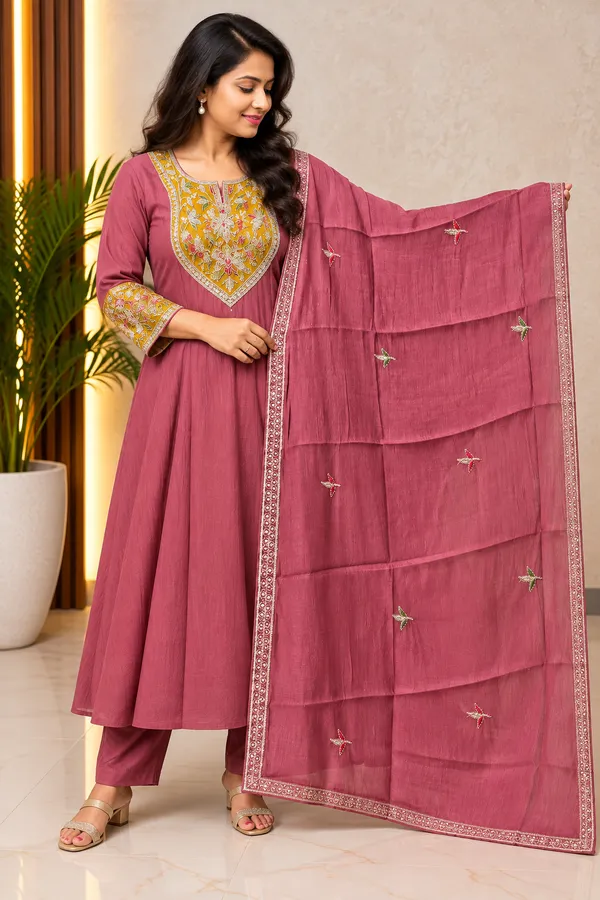 Pure_Slub_Mul_Chanderi_Aline_suit_with_Embroidery