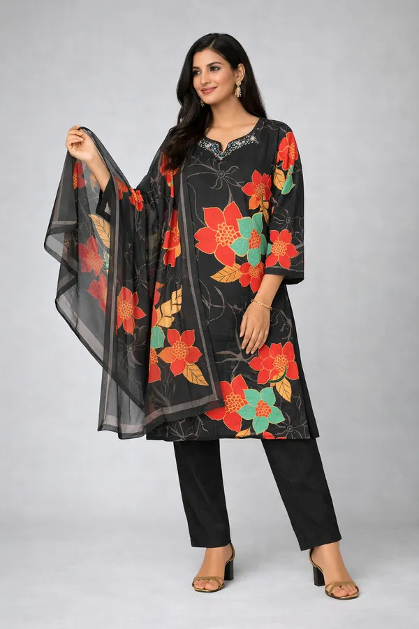 Multicolor_60%_Rayon_40%_Cotton_Kurta_Set_For_Women
