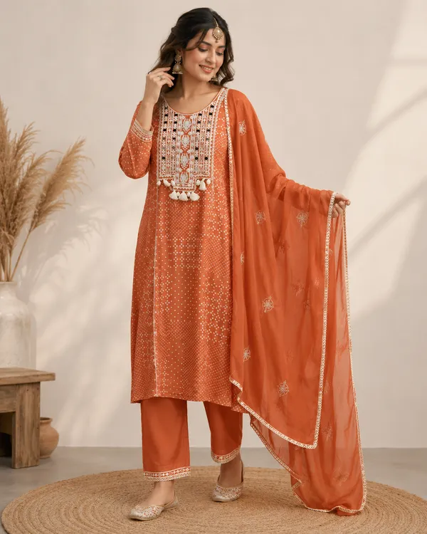 Rust_&_Peach_Mul_Cotton_Kurta_Set_For_Women
