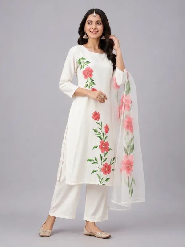 White_Cotton_And_Organza_Kurta_Set_For_Women