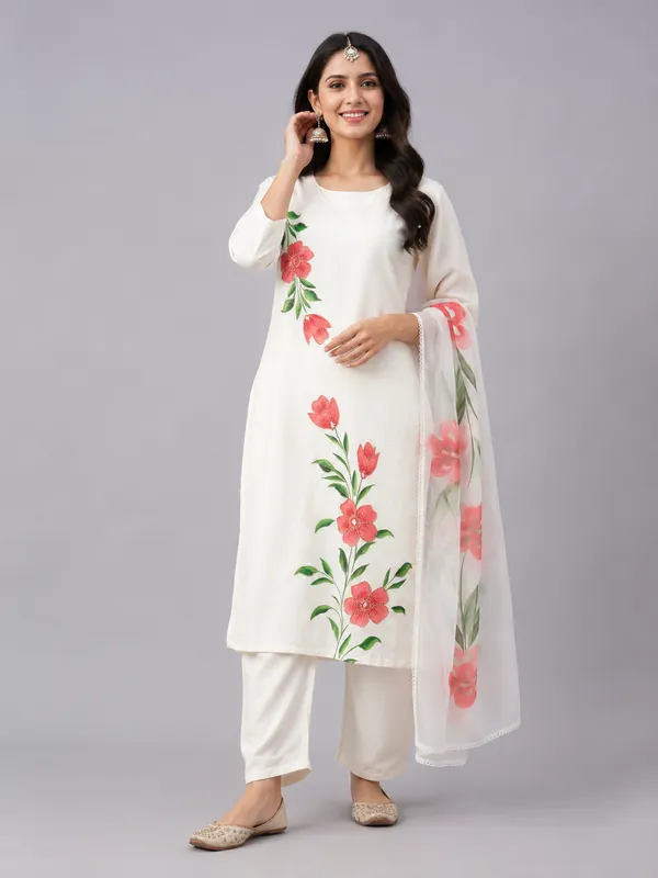 White_Cotton_And_Organza_Kurta_Set_For_Women