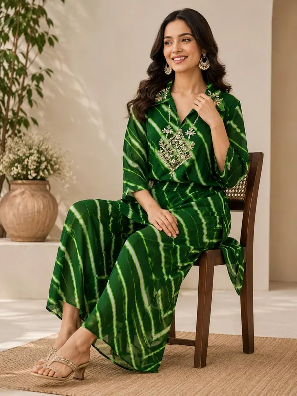 Green_Leheriya_Georgette_Co-Ords_Set_For_Women