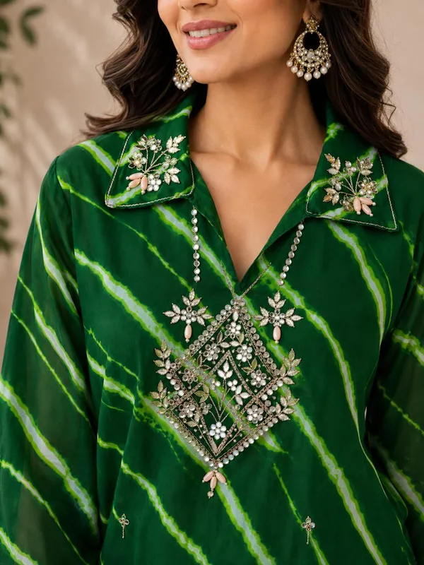Green_Leheriya_Georgette_Co-Ords_Set_For_Women