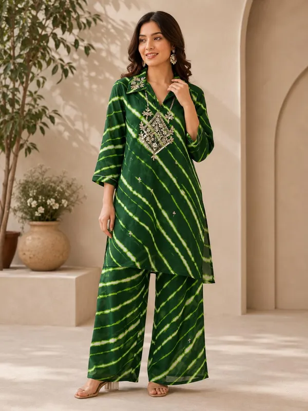 Green_Leheriya_Georgette_Co-Ords_Set_For_Women