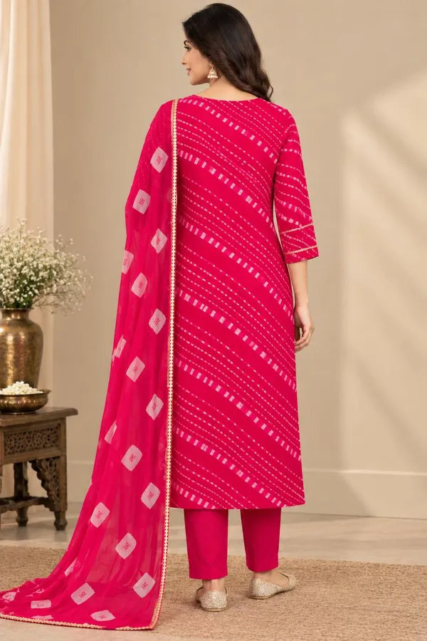 Pink_Bandhej_Georgette_With_Cotton_Lining_Kurta_Set_For_Women
