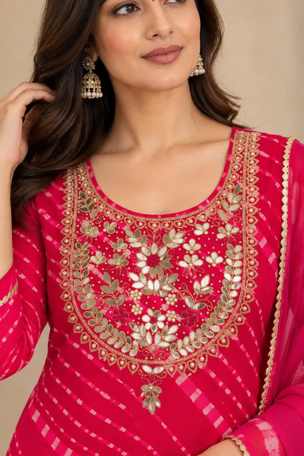 Pink_Bandhej_Georgette_With_Cotton_Lining_Kurta_Set_For_Women