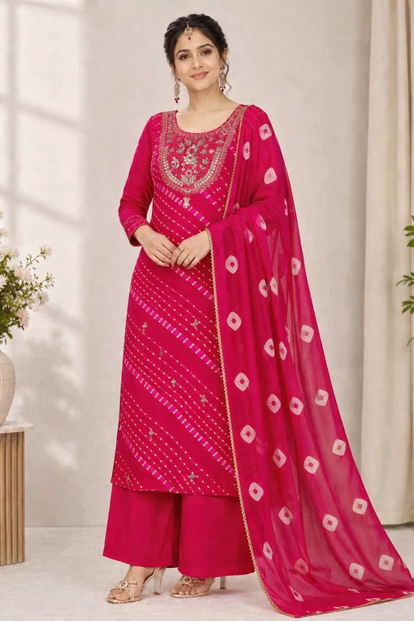Pink_Bandhej_Georgette_With_Cotton_Lining_Kurta_Set_For_Women