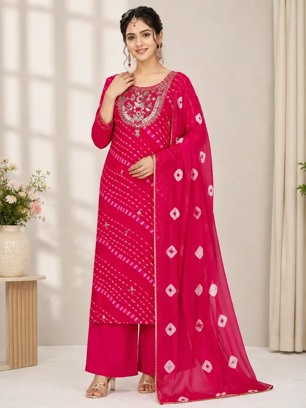 Pink_Bandhej_Georgette_With_Cotton_Lining_Kurta_Set_For_Women
