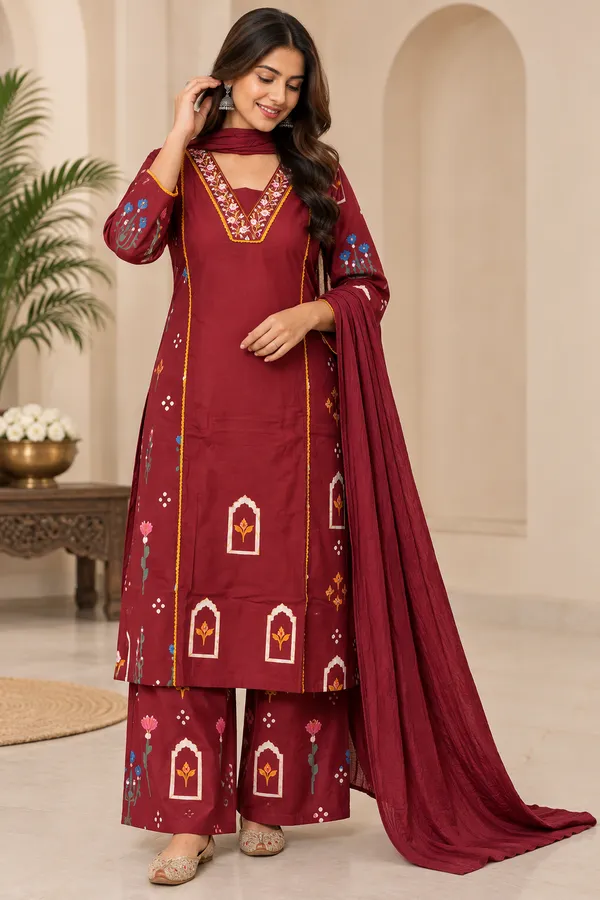 Maroon_Printed_Straight_Kurta_Set_for_Women