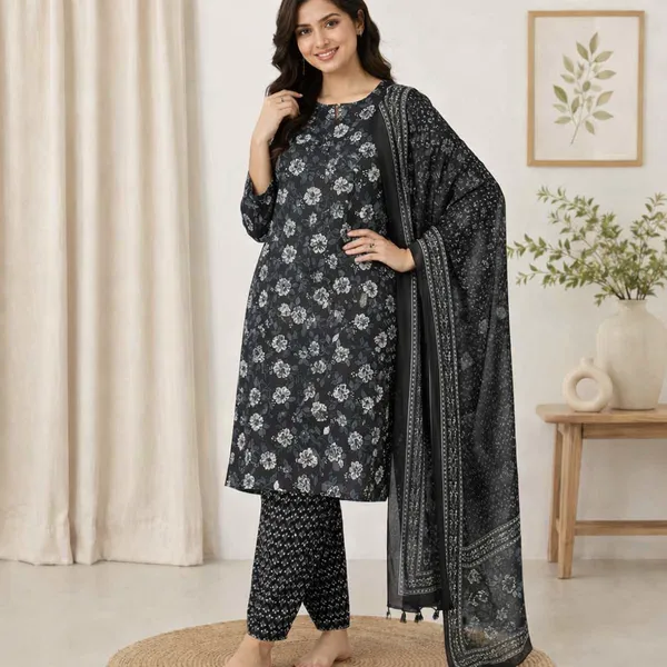 Black_Cotton_Kurta_Set_For_Women