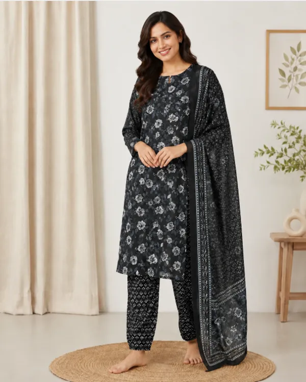 Black_Cotton_Kurta_Set_For_Women