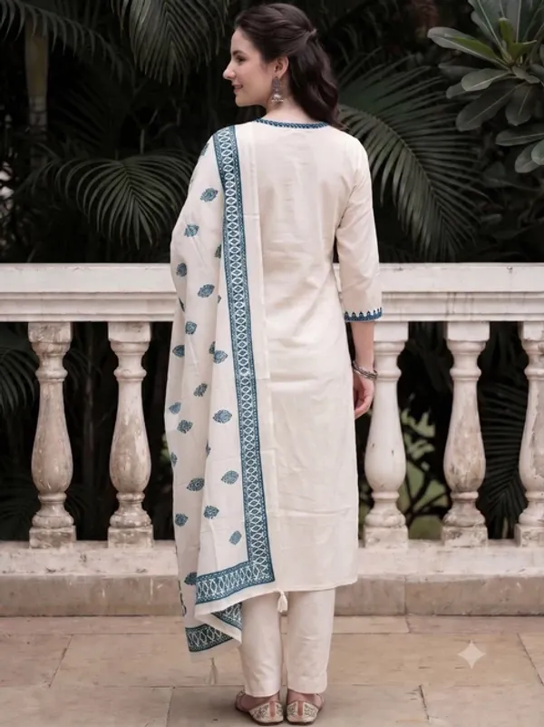 Women’s_Cream_Cotton_Kurta_Pant_Set_with_Blue_Printed_Dupatta_|_Ethnic_Wear