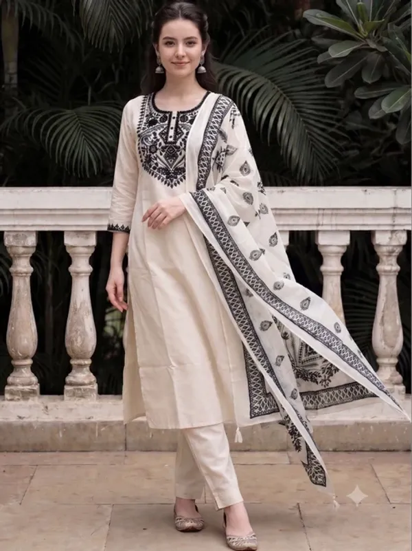 Women’s_Cream_&_Black_Printed_Kurta_Pant_Dupatta_Set_|_Stylish_Ethnic_Wear_|_Jaipuri_Dhage