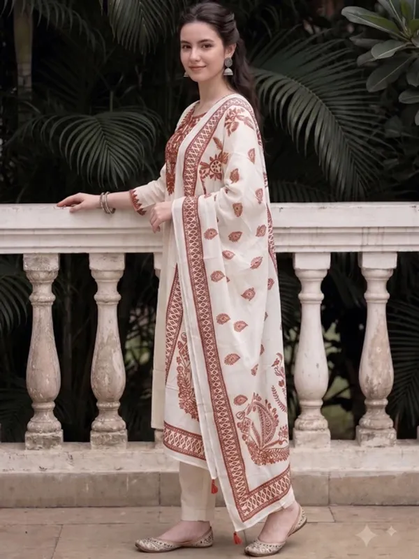 Women’s_Cream_&_Maroon_Printed_Cotton_Kurta_Pant_Set_with_Dupatta_|_Jaipuri_Ethnic_Suit_Set