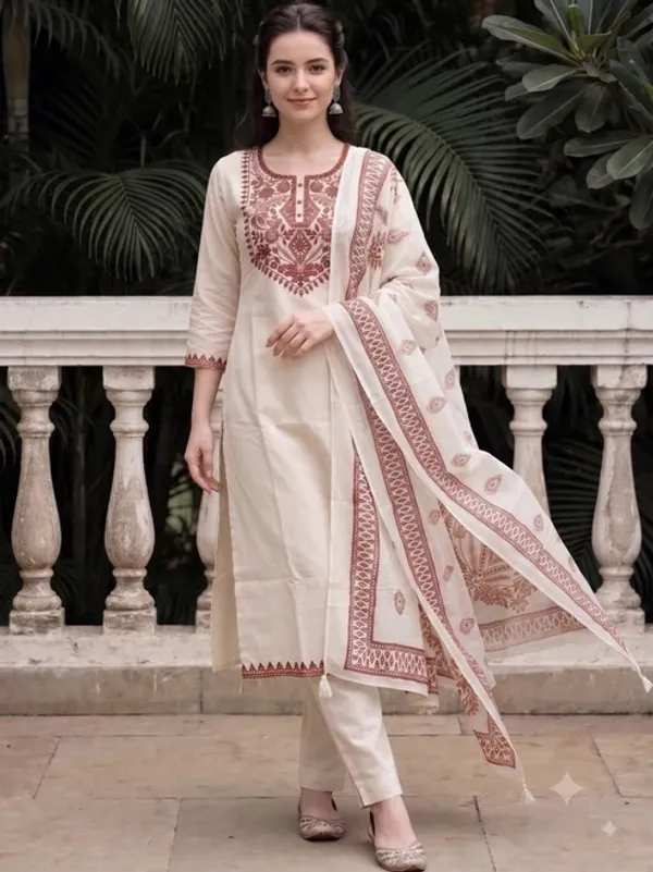 Women’s_Cream_&_Maroon_Printed_Cotton_Kurta_Pant_Set_with_Dupatta_|_Jaipuri_Ethnic_Suit_Set