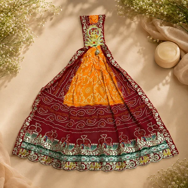 Maroon_&_Orange_Georgette_Brooch_Pila_For_Women