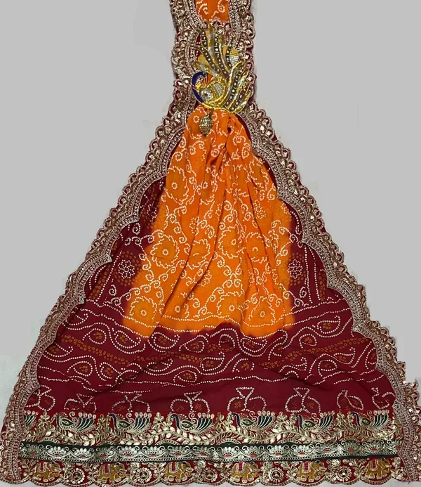 Maroon_&_Orange_Georgette_Brooch_Pila_For_Women