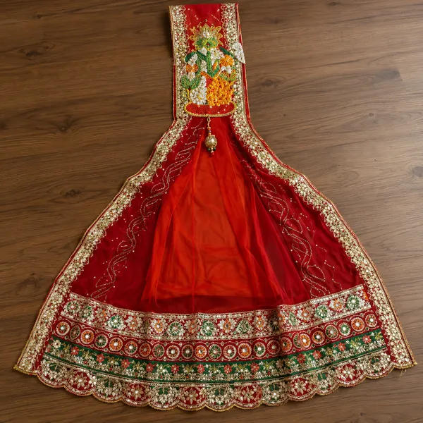 Red_Georgette_Brooch_Pila_For_Women