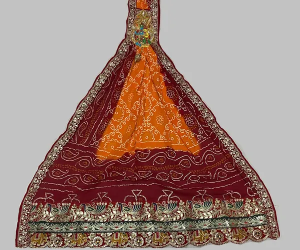 Maroon_&_Orange_Georgette_Brooch_Pila_For_Women