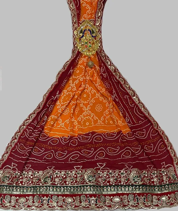 Maroon_&_Orange_Georgette_Brooch_Pila_For_Women