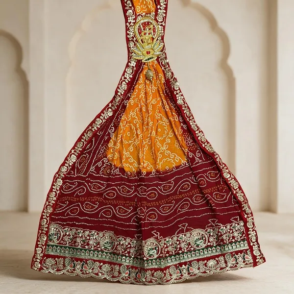 Maroon_&_Orange_Georgette_Brooch_Pila_For_Women