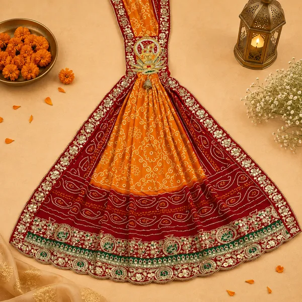 Maroon_&_Orange_Georgette_Brooch_Pila_For_Women