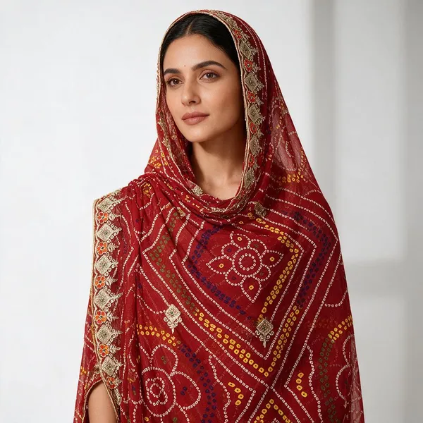 Red_Georgette_Chunri_1_Paat_Jaal_Work_For_Women