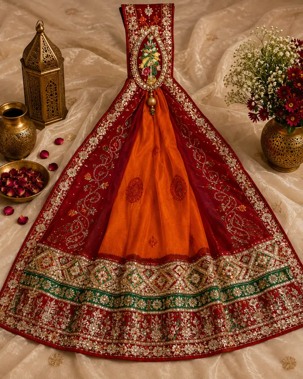 Maroon_Georgette_Brooch_Pila_For_Women